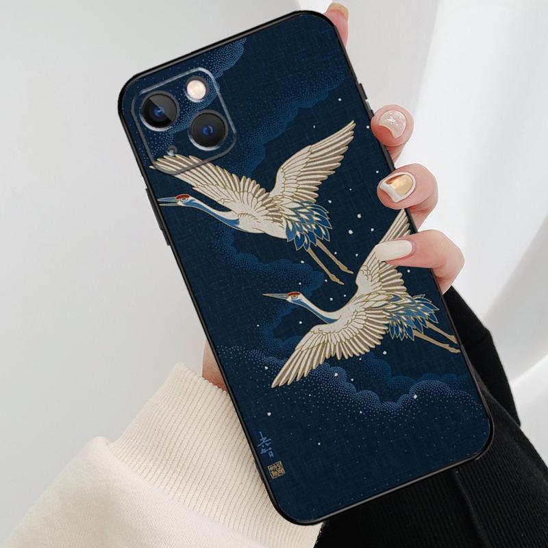 Japanese Cranes Art Phone Case For iPhone 17 Pro Max 14 13 12 11 15 16 Pro Max mini 15 16 Plus 16e 17 Air Cover