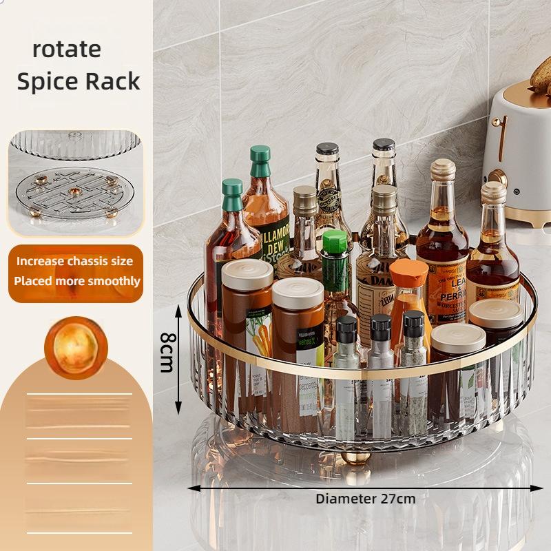 360 Rotating Storage Rack Kitchen Storage Spice Rack Non-Slip Cabinet Kitchen Bathroom Organizer Tray Plate Cosmetic Organizer