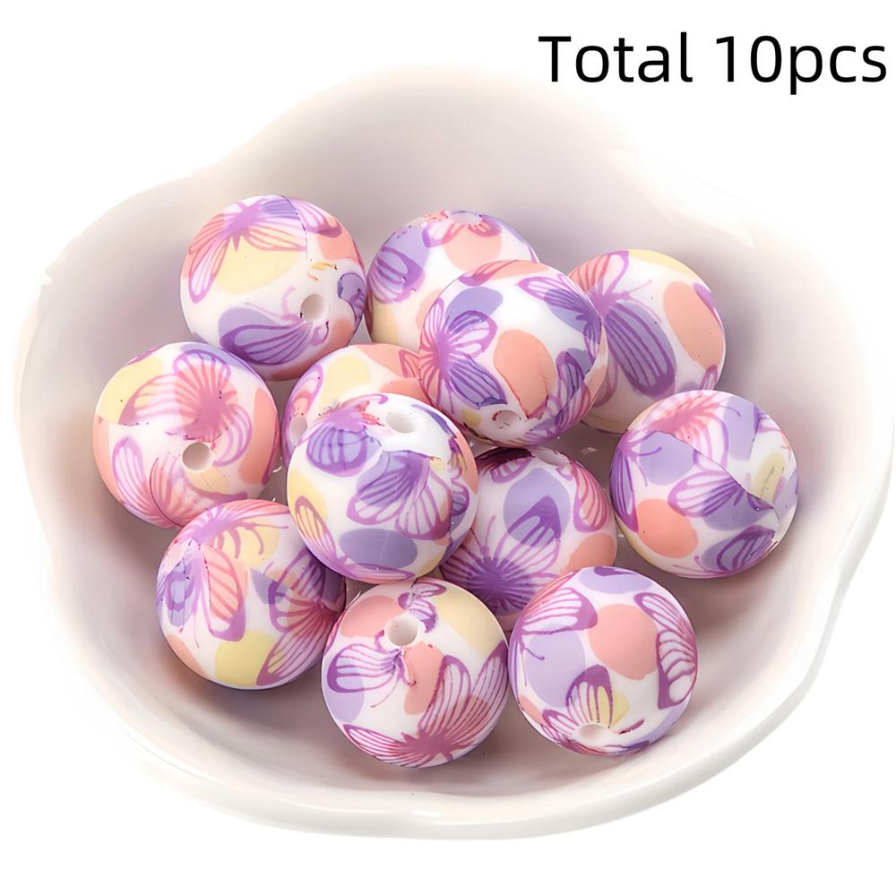 10/10pcs 15mm silicone beads with various styles of printed patterns, perfect DIY bead handmade accessories, fashionable jewelry