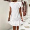 Women Bohemian Summer Casual Ruffles Cap Sleeve Pure White Holiday One Piece Dress