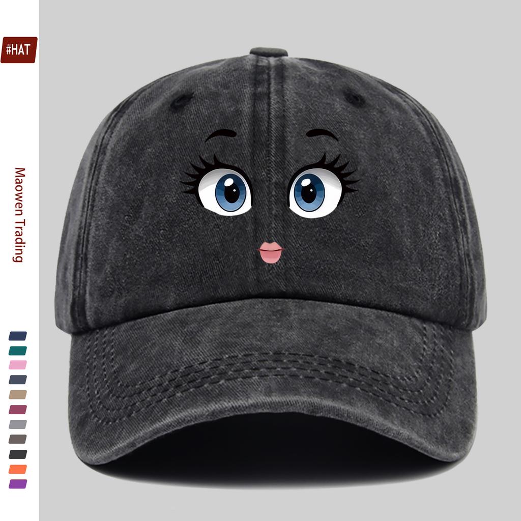 pc BigEyed Cartoon Face Print Baseball Cap Fashionable Design Sun Hat Comfortable Lightweight Trucker Hat Adjustable Strap