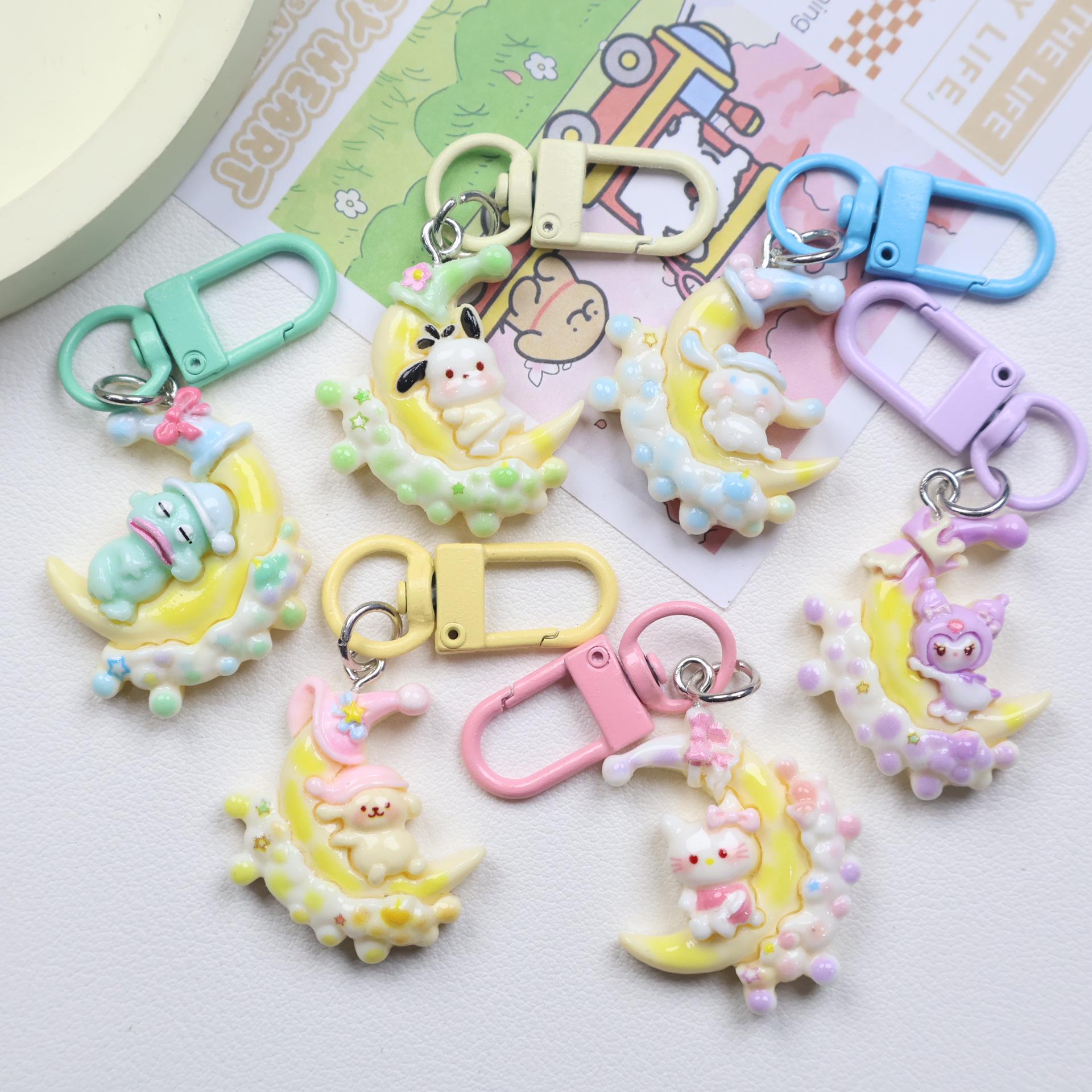 Sanrio Cartoon Moon Resin Keychain Pendant - Cute Girly Bag Charm & Best Friend Gift.
