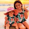 Girls One Piece Swimsuit Hawaiian Print Kids Swimwear Toddler Child Beachwear Sleeveless Ruffle Shoulder Bathing Suit for Summer Pool