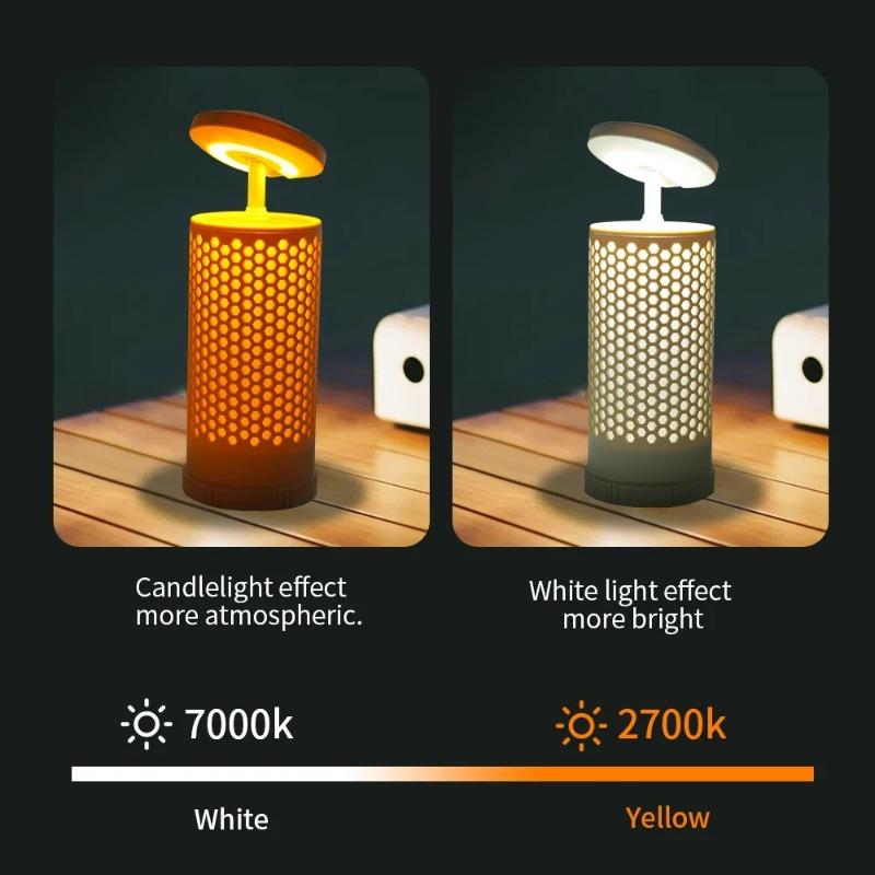 Portable Camping Lantern,Warm/Cool White,Type-C Charge,Battery Display,Retractable, 180° Rotatable,Hook,Camping/Fishing/Outdoor