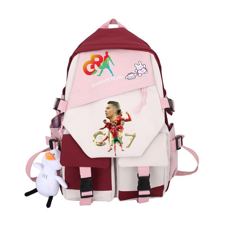 Animation CR7 Print Color Blocking Backpack Simple Niche School Bag for Male and Female Students Long Distance Travel Bag