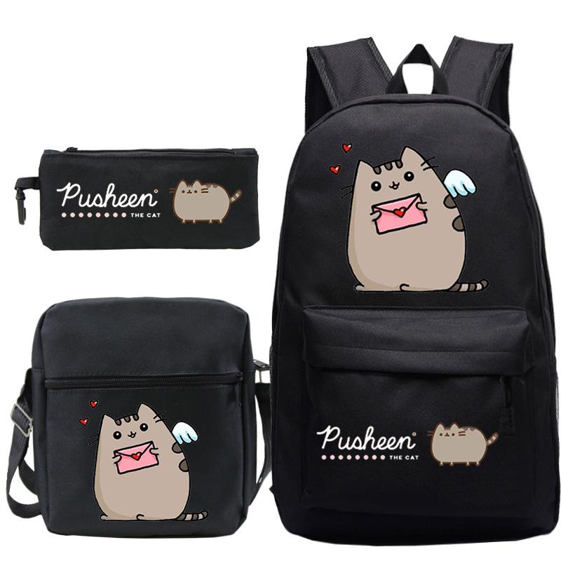 

Pusheen толстый кот милый мультяшный принт школьный рюкзак трансграничный студенческий портативный наплечный рюкзак пенал набор из трех предметов No specification