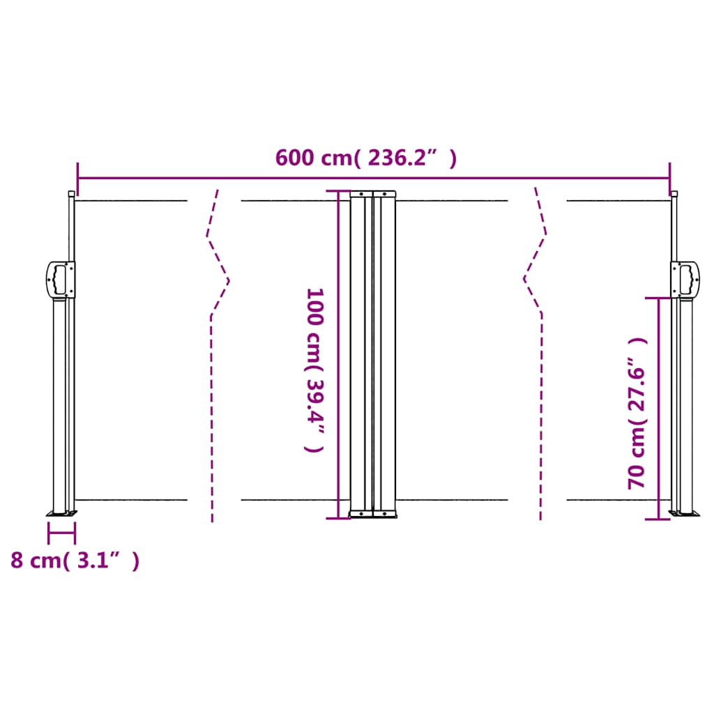 Retractable Side Awning Brown 100 X 600 Cm