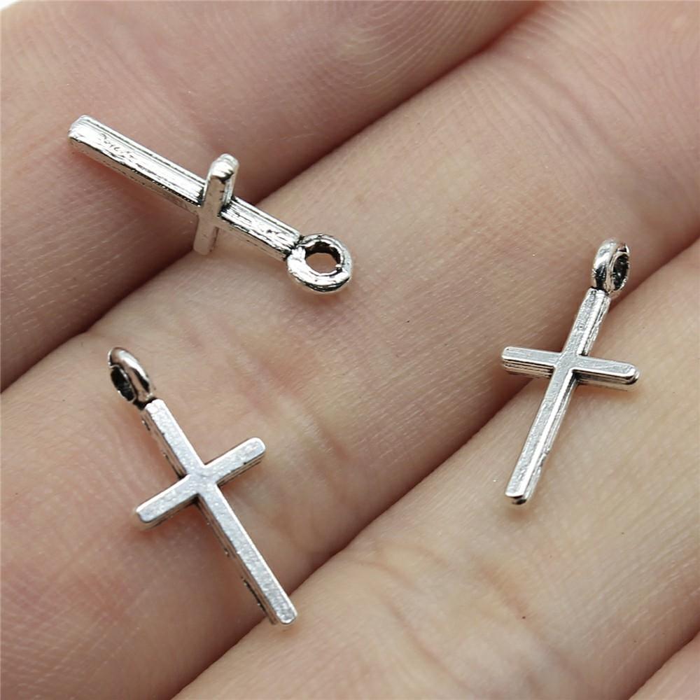 40pcs Tibetan Bronze Silver Color Pendants Antique Jewelry Making DIY Handmade Craft Small Cross Charms For Jewelry Making