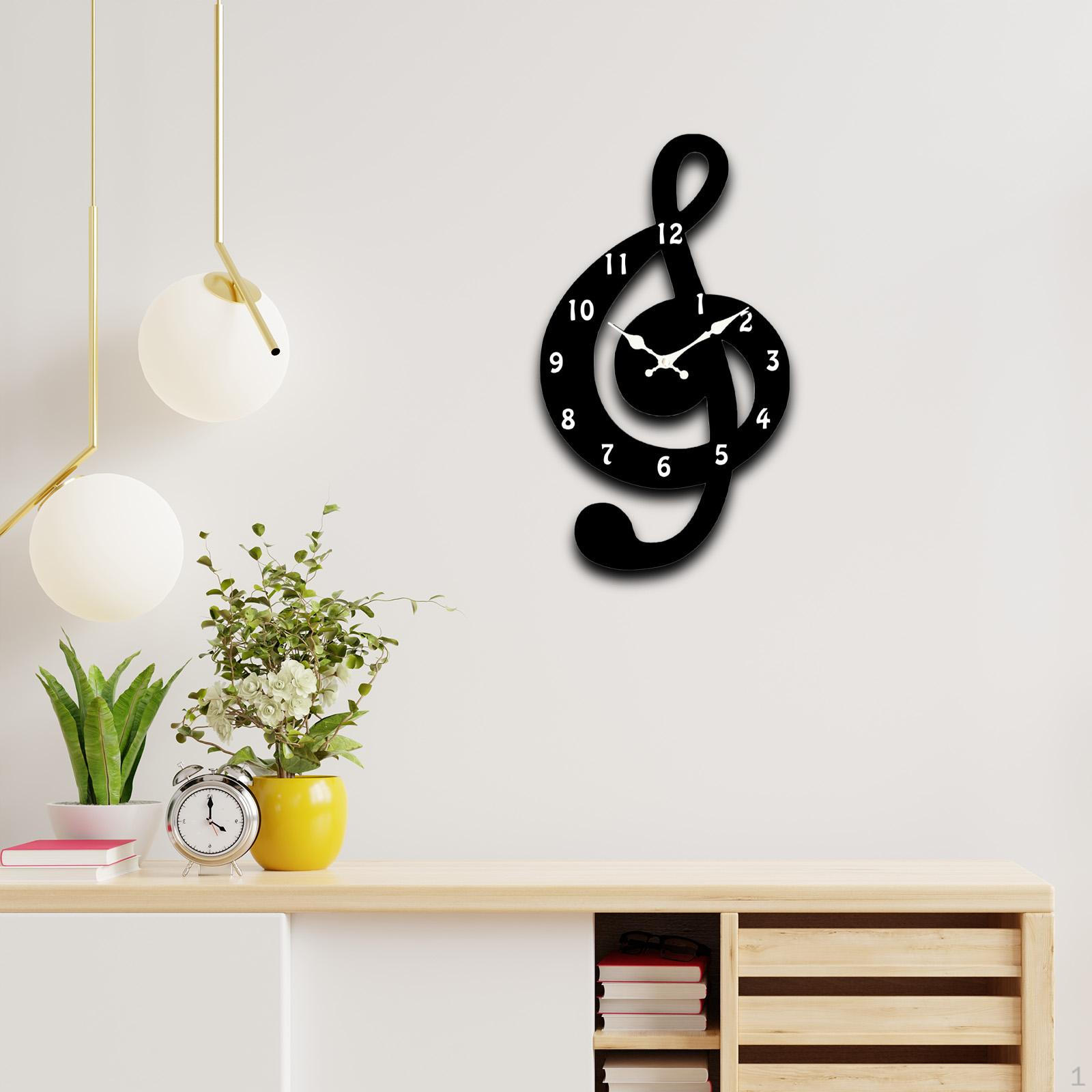 

Music Wall Clock Decorative Silent Easy Installation Minimalist Cartoon Wood Hanging for Home