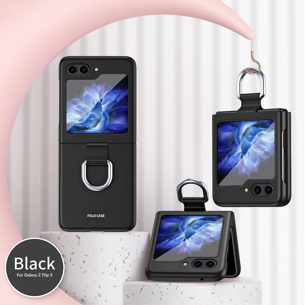 Ring Frosting Phone Case for Samsung Galaxy Z Flip 6 5 Flip6 Flip5 ZFlip5 5G Shockproof Fall Prevention Protective Cover