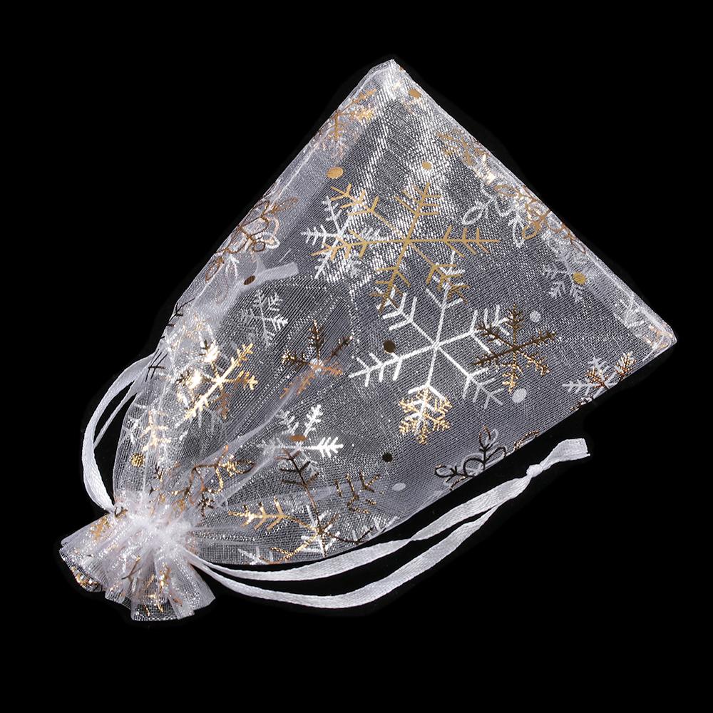 Red/White Snowflake Design Jewelry Packaging Bags Gift Pouches Drawstring Candy Pouch Organza Bags