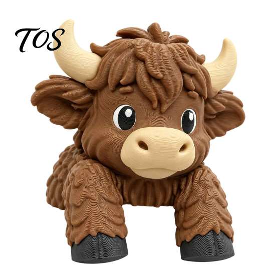 Office Desk Decoration for Women Cute Highland Cow Monitor Figurine, 3D Printed Animal Sitting on Accessories Computer Screen Edge Ornament,