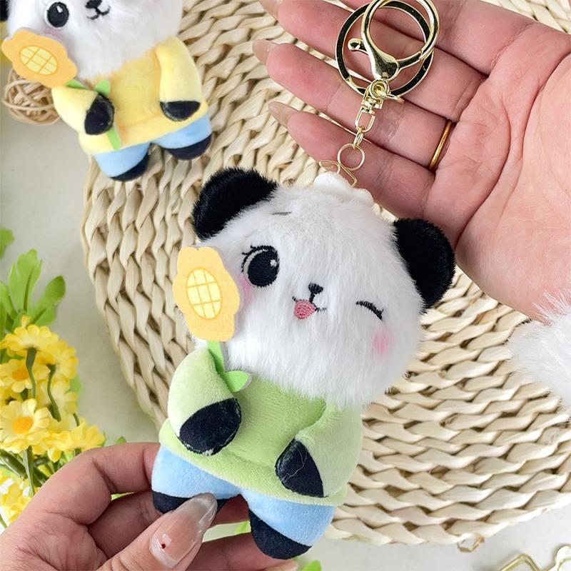 Fashionable Cute Sunflower Panda Keychain Unique Novelty Plush Animal Keychain Exquisite Backpack Decoration Accessories Gifts
