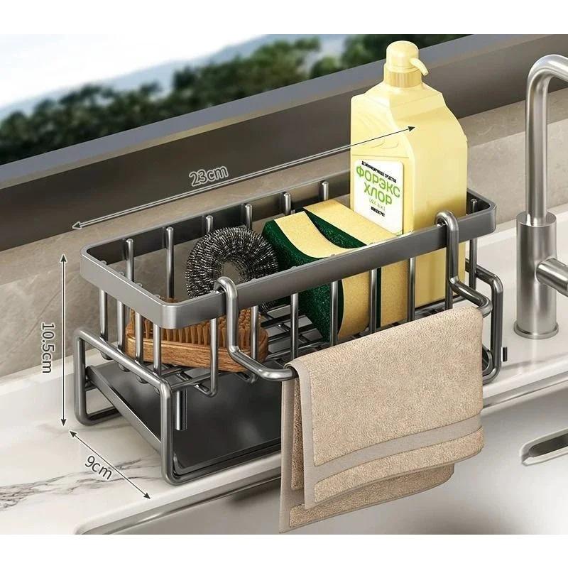 1Pc 2025Kitchen storage rack, dishcloth holder, draining rack, faucet sink sponge and steel wool organizer