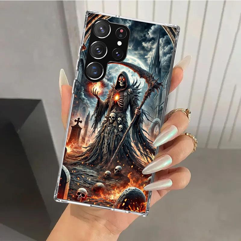Death Grim Reaper Skull Scythe Phone Case for Samsung Galaxy S26 S24 S23 Ultra S25 Edge S22 S21 Plus S20 FE + Soft Print Shell F