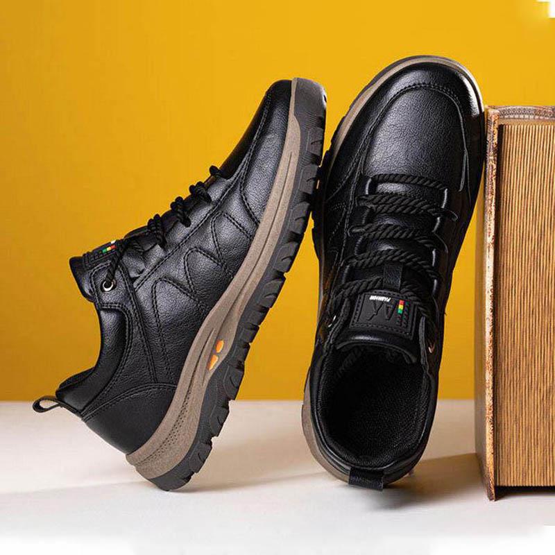 Podzimní a zimní pánské kožené boty Ležérní mokasíny Neklouzavá měkká podešev Obuv pro středního a staršího tatínka Ploché boty