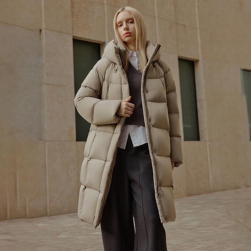 Tanboer Women's Hooded Mid-Length Puffer Down Jacket