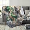 Chinese Dragon and White Tiger Print Throw Blanket - Mythical Fantasy Motif Soft Lightweight Accent for Sofa Bed Travel Gift