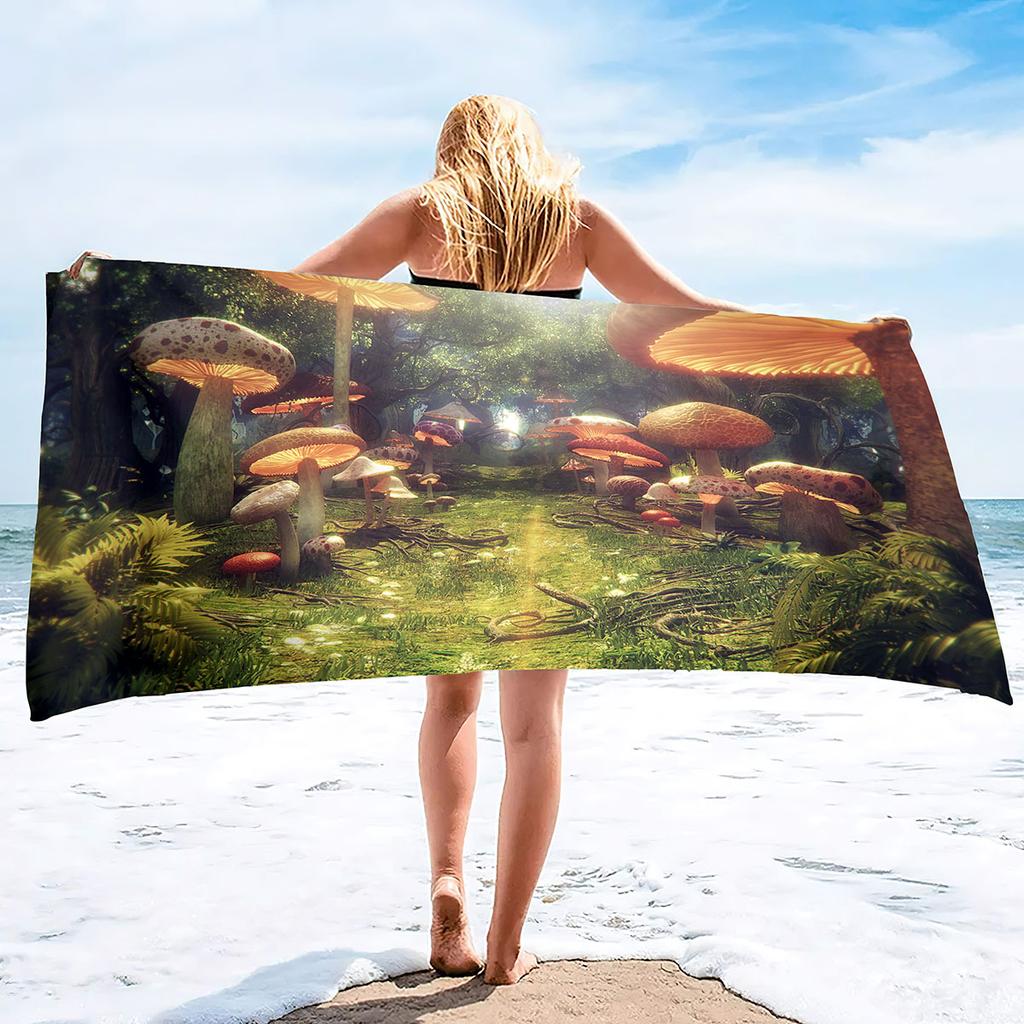 Mushroom Beach Towel Oversized, Colorful Funny Fairy Tale Bath Towels,Soft Water Absorpt Bath Towels for Bathroom,Swimming Pool