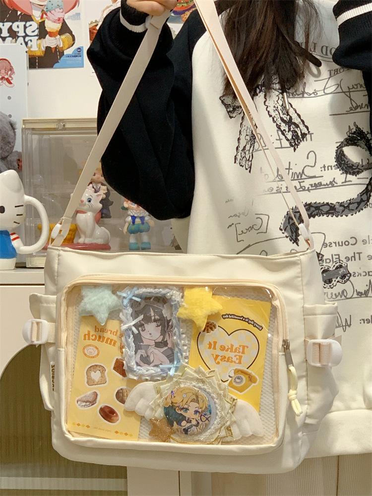 Academy Style, Versatile, Simple and Large-capacity Class, Book-loaded Mailman Bag, Female Transparent Bar, One-shoulder Messenger Baby Bag, Pain Bag.