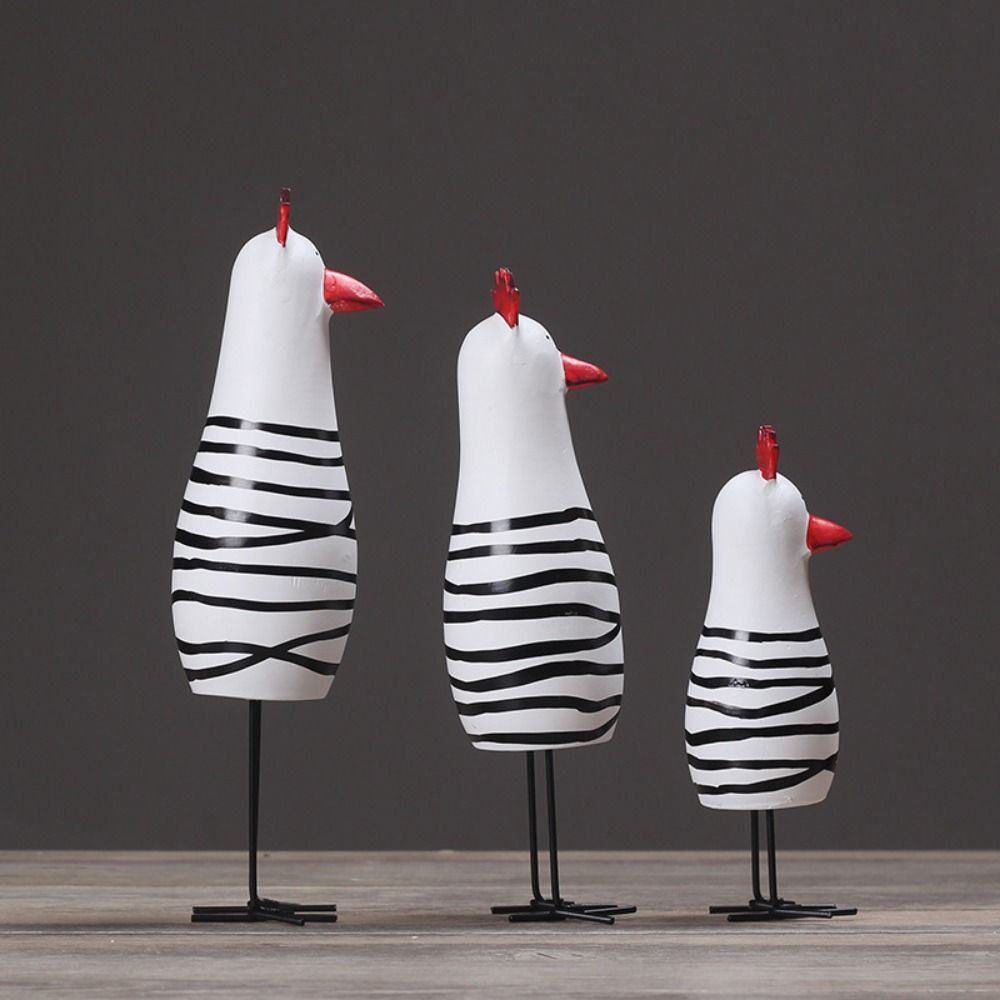 3Pcs/Set Cartoon Carving Painted Chicken Statue Stylish Cute Wooden Chicken Ornaments Chic Desktop Rooster Figurine Easter