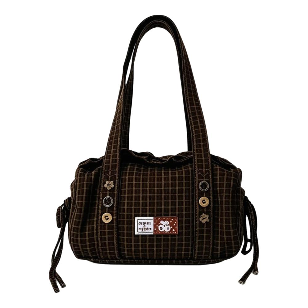 Large Capacity Plaid Shoulder Bag Simple Design Underarm Bag College Versatile Tote Bag Travel коричневый