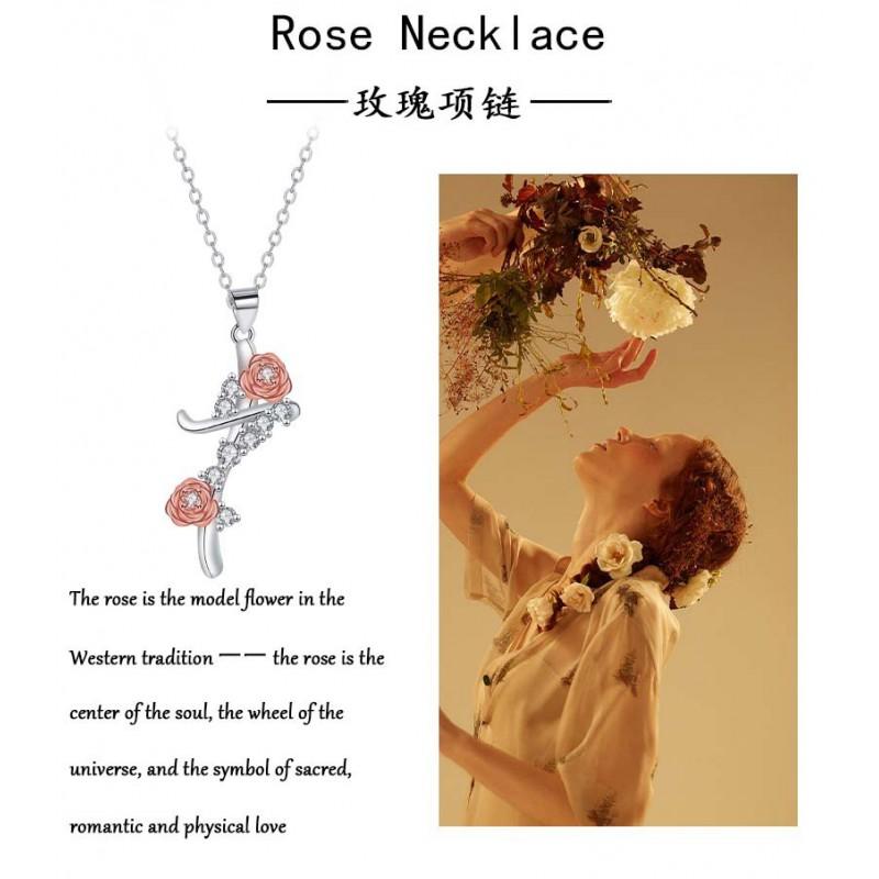 Rose Gold Floral Pendant Necklace Women Elegant Crystal-Embellished Charm Lightweight Copper Jewelry 2026