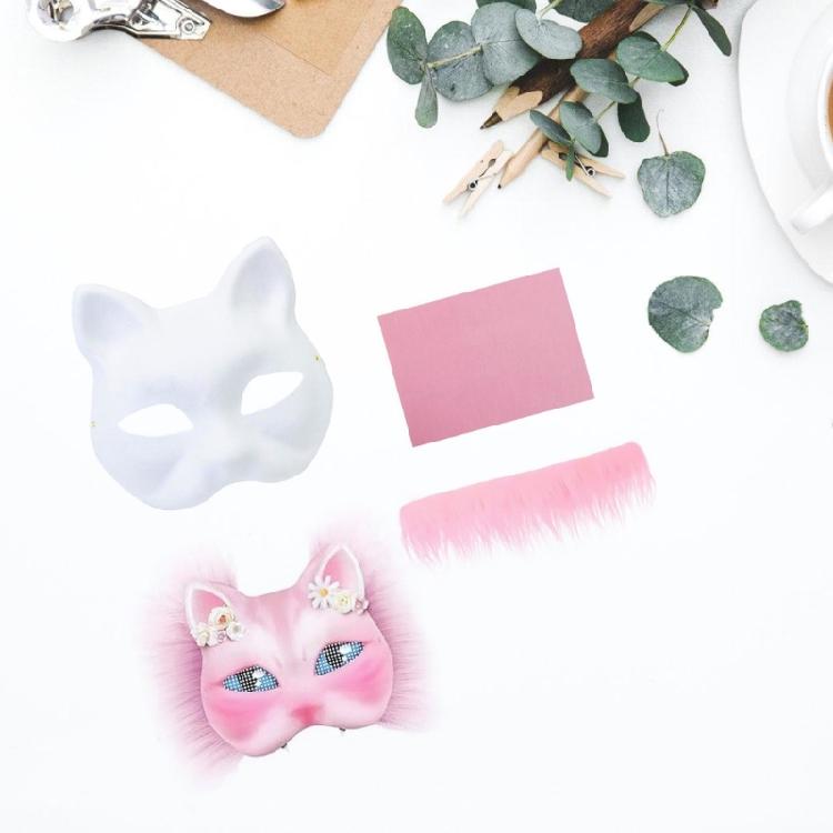 Unpainted Masquerades Mask Cats Face Mask With Furry Fabric Trim Adhesive Fabric Halloween Supply Adhesive Net Cloth
