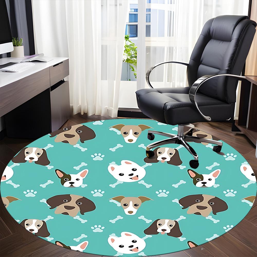 1pc Dog Faces Chair Carpet for Office, Round Polyester Mat, Indoor Decor for Office, Washable Non-slip Carpet yy251219068