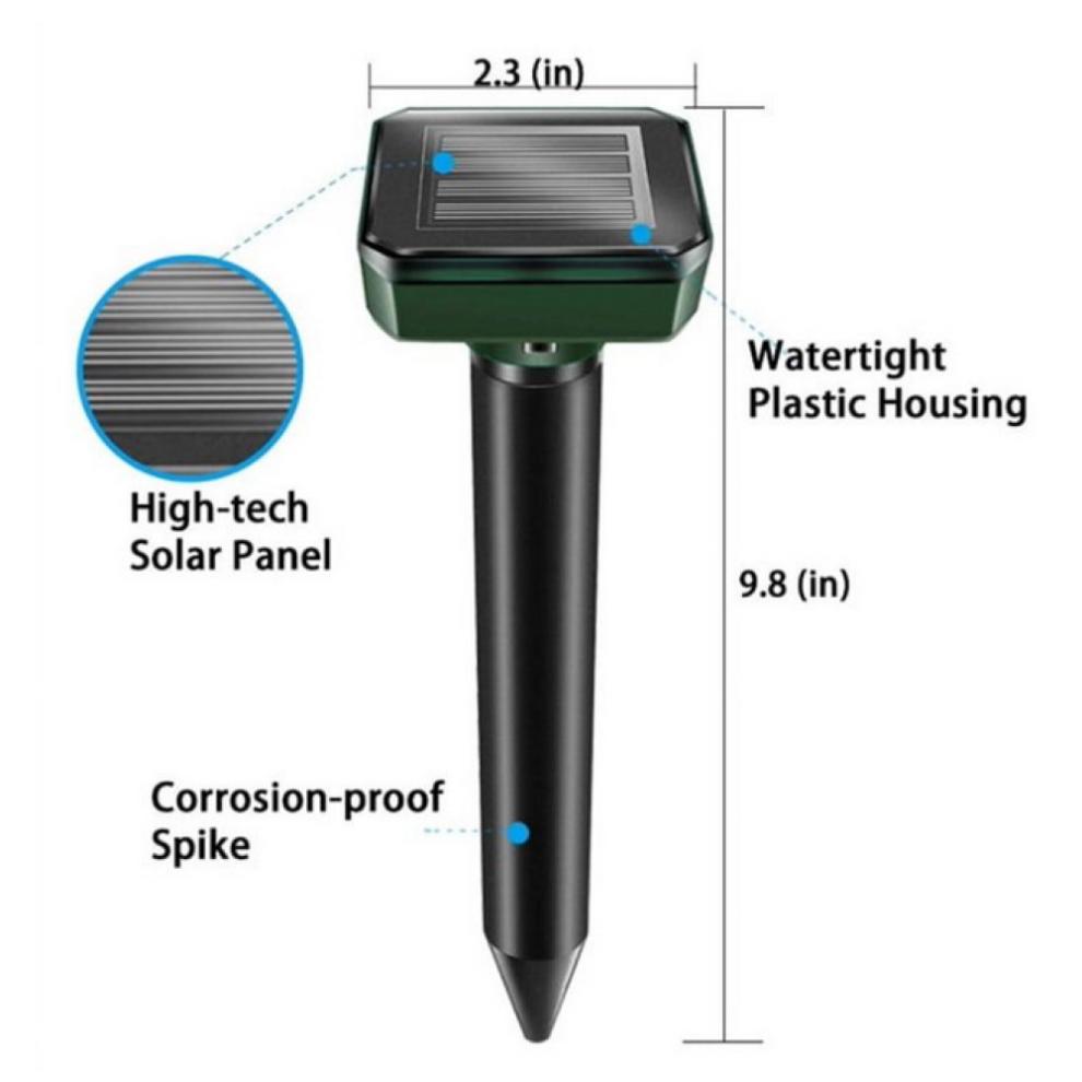 Burrowing Rodents Deterrent Stakes, Rechargeable Solar Panel Powered Animal Repellent Outdoor with Waterproof Ultrasonic Pest Repeller Function,