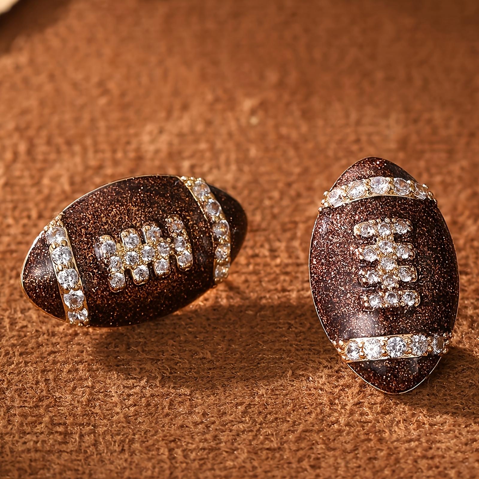 

Bohemian Glitter Football Stud Earrings for Women - Sparkling Accents, Durable Golden-Tone Metal, Versatile Everyday & Vacation Jewelry, Father’s Day One-size золотистый
