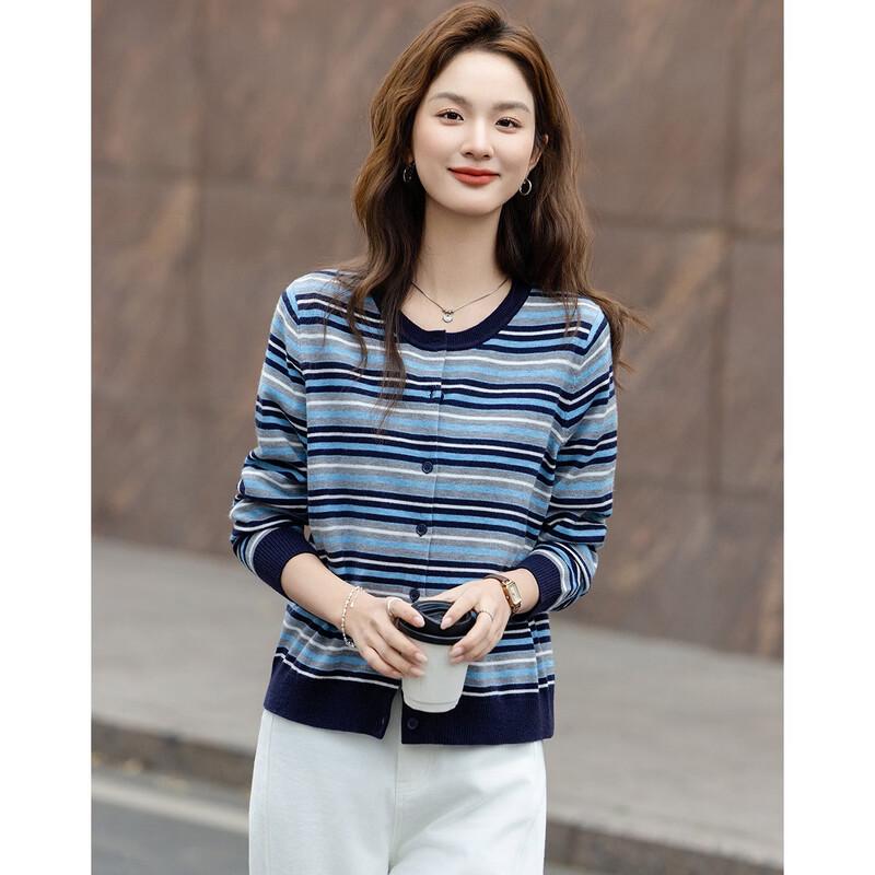 Demana Retro Overture Women's Striped Color-Block Knit Cardigan