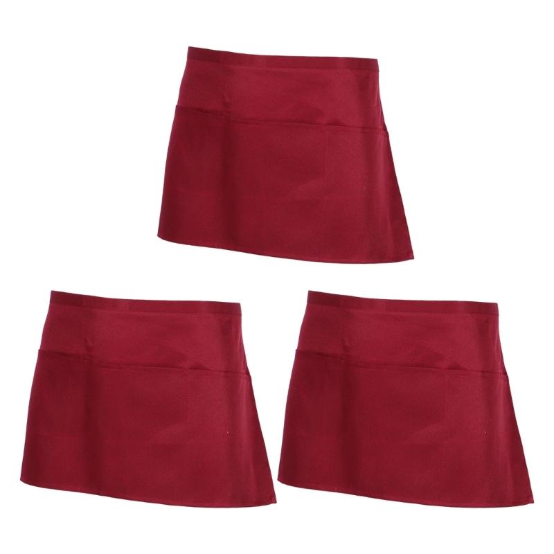 

Half Apron Professional Kitchen Staff Stain Resistant with 3 Pocket Waist Apron For Cooking Serving