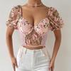 Women Sexy Lingerie Lace Tops Elegant Flower Puff Sleeve Sweetheart Neck Bodycon Blouse Fashion Versatile Street Tops