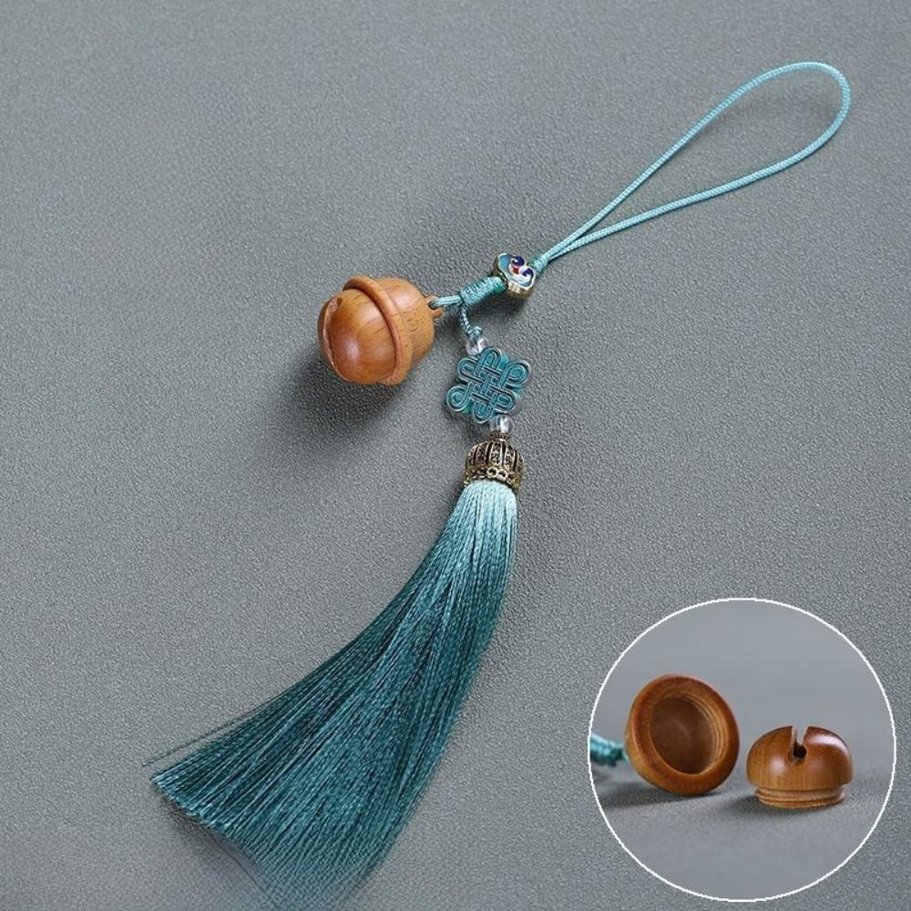 Wood Sandalwood Sachet Pendant Keychain Hollow Carved Round Shape Essential Oil Diffuser Pendant Lantern Metal