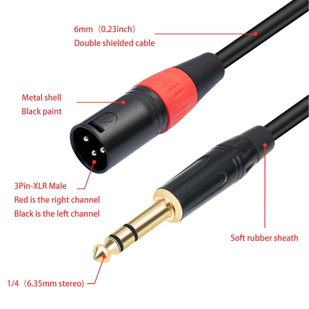 TRS 1/4 Inch To Dual XLR Male 6.35mm Stereo Breakout Cable Y Splitter Cable  Audio Connection
