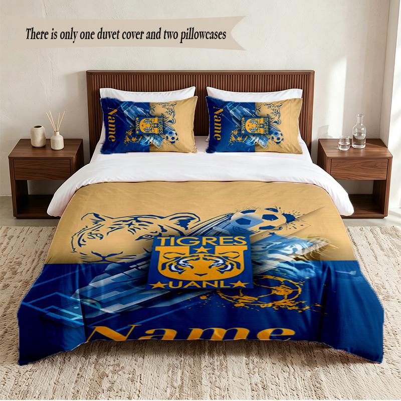 Tigres UANL Personalized Custom Name 3‑Piece Bedding Set Soft Duvet Cover Set For Bedroom Home Decor