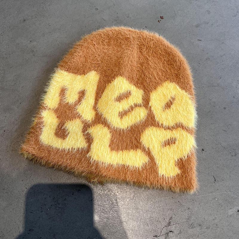 Hat Minimalist Knit Embroidered Letters Meaulp Winter Warmth Protection Earmuff