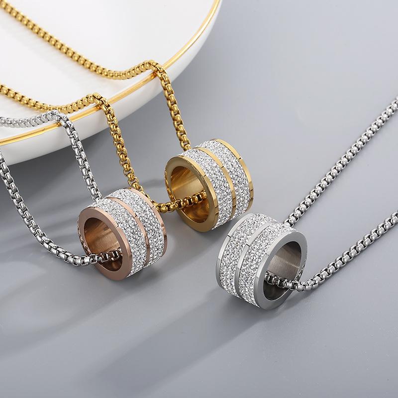 Punk Fashion Gold Color Zircon Pendant Neckalces Men Women Hiphop Titanium Stainless Steel Rhinestone Choker Necklace Jewelry