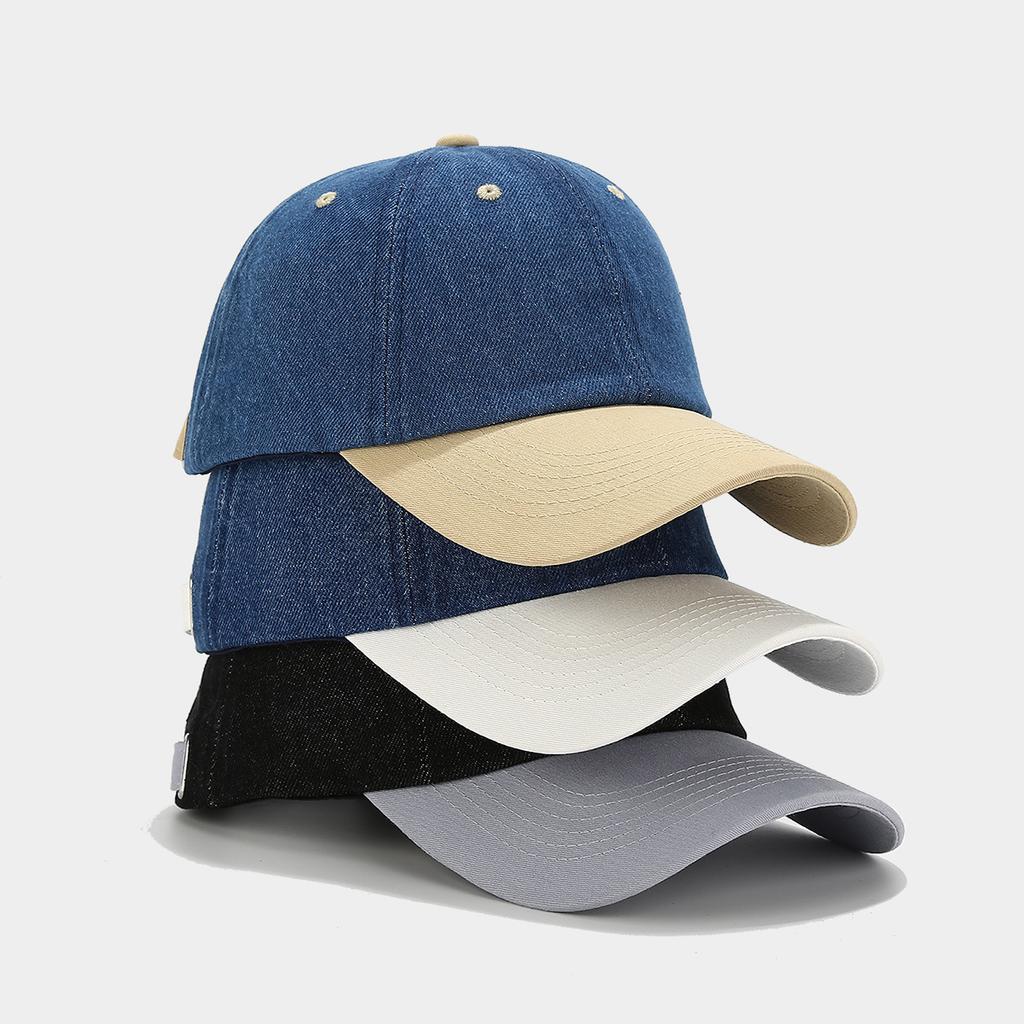 Korean version of fashion personalized soft top baseball cap women's autumn sunscreen visor hat denim splicing cap men's tide
