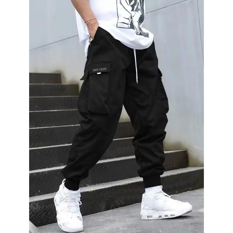 New Summer Retro Work Pants Men's Casual Trousers Loose Sports Straight Tying Pants