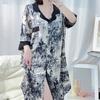 High-End National Style Ink Painting Flower Shirt Nightdress Simulation Silk Short Sleeve Loose Fashion Loungewear