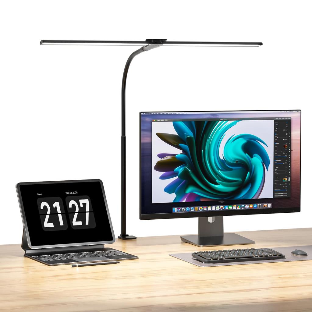 Wobane LED Desk Lamp, 1200lm, Eye-Friendly, Table Lamp [Dual Light Source, 64cm Wide, Stepless Dimming, 5 Color Temperatures, Easy Installation, PSE