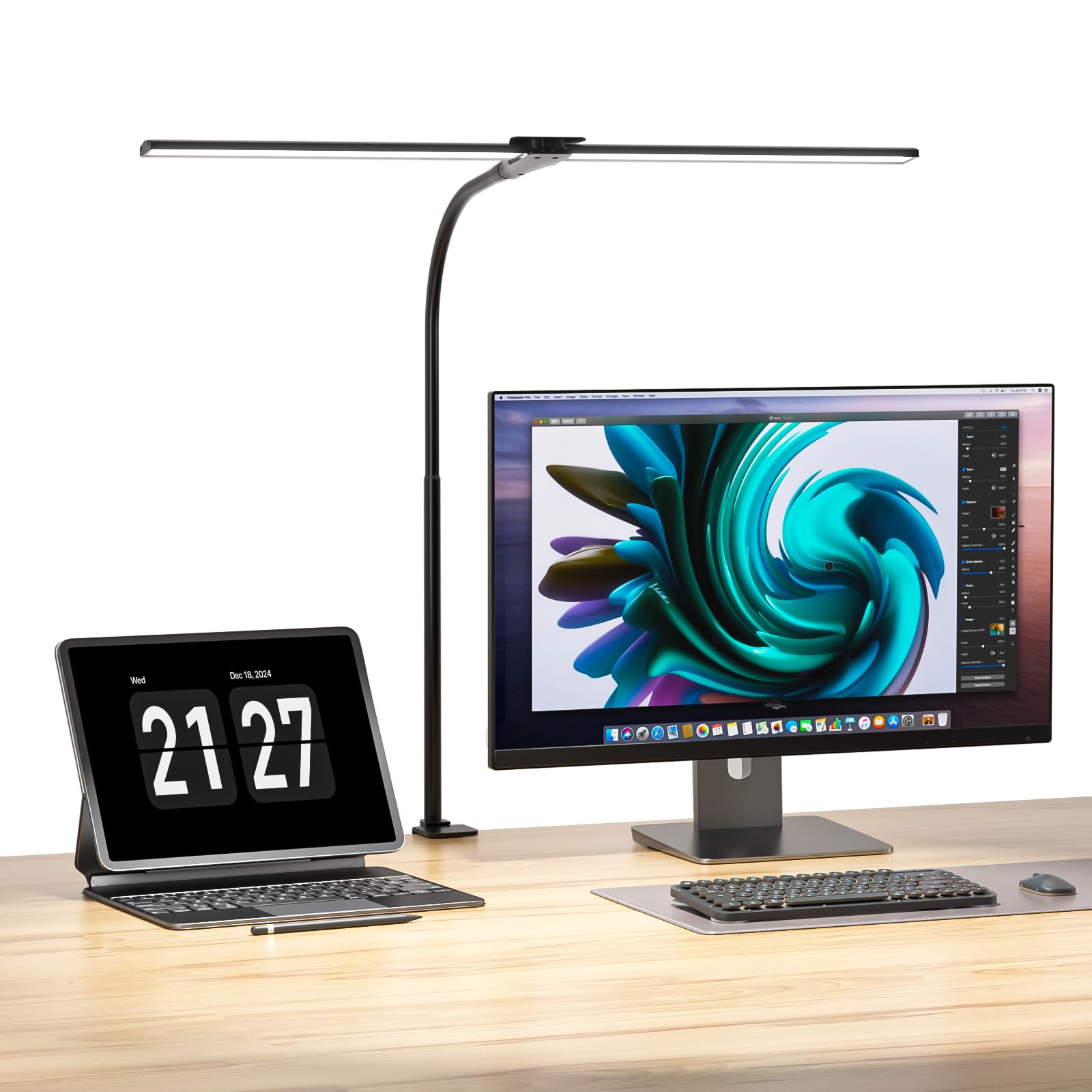 

Wobane LED Desk Lamp, 1200lm, Eye-Friendly, Table Lamp [Dual Light Source, 64cm Wide, Stepless Dimming, 5 Color Temperatures, Easy Installation, PSE