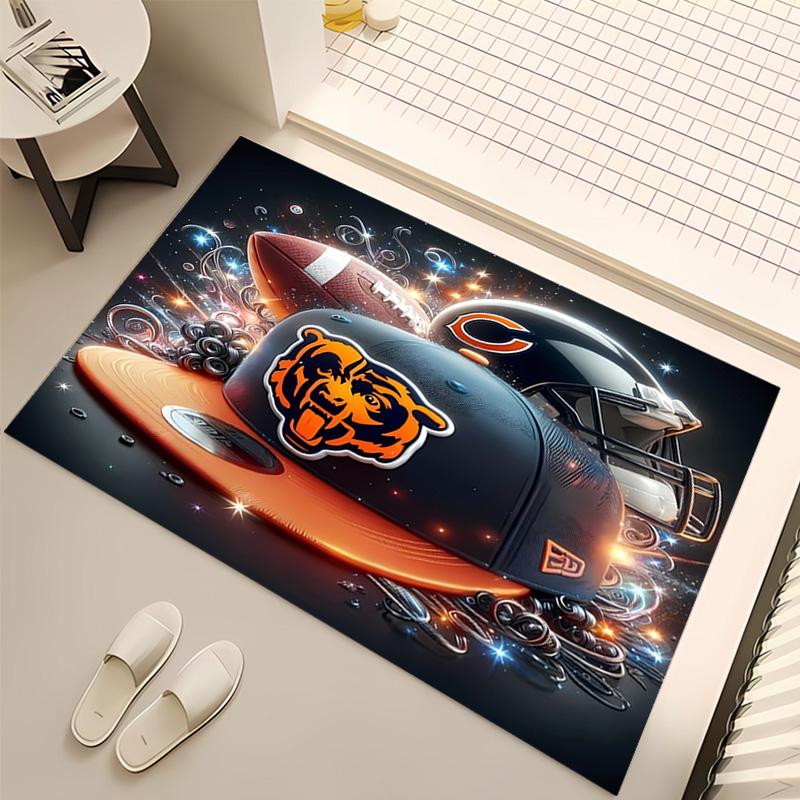 1pc Chicago Bears Logo Print Area Rug - Soft, Washable Non-Slip Indoor Mat, Living Room, Home Office Decorative Rug,Office Decorative