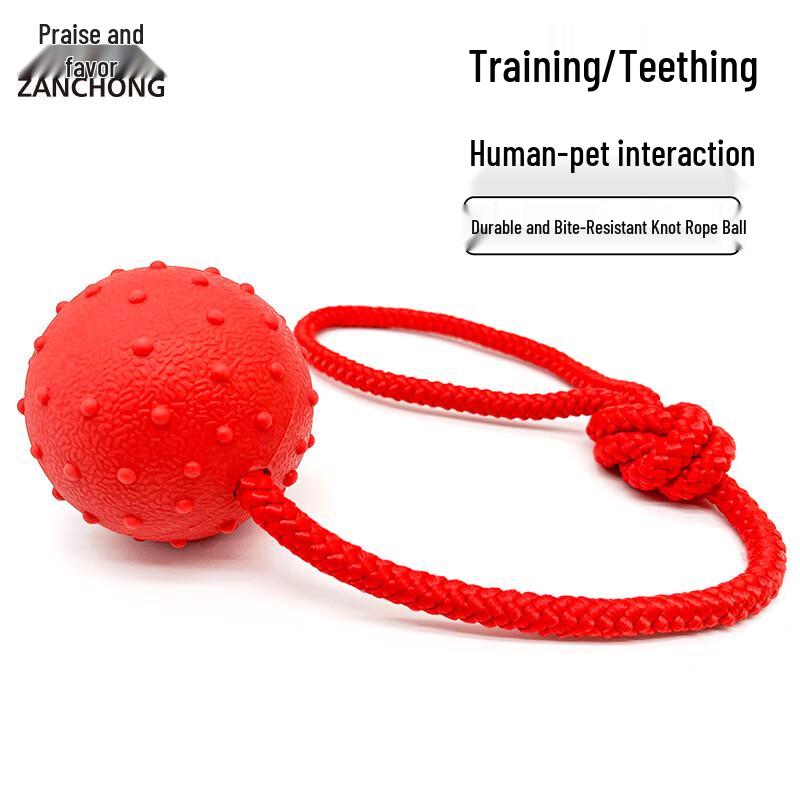 Zanchong Durable Rubber Dog Toy Ball with Rope Knot (2-Pack)