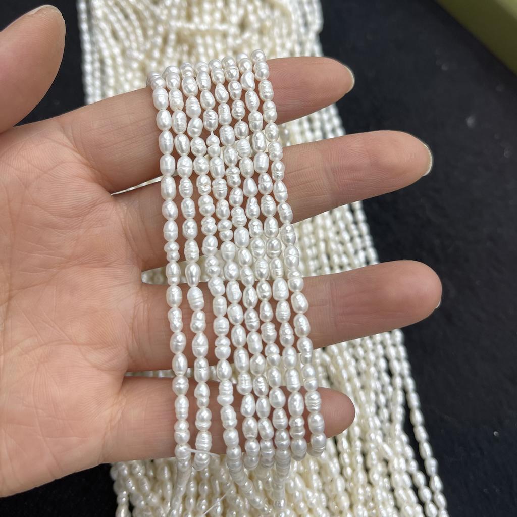 Natural White Rice Pearl Beads 2.8-3.2mm 36cm Small Irregular Loose Pearls For Beginner DIY Jewelry Making, Low Grade Cheap Practice Craft Pearls