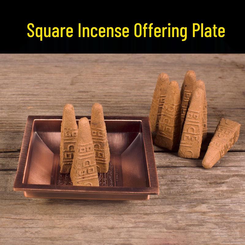 Intermediate State Copper-Colored Incense Offering Plate and Liberation Furnace Square Incense Offering Plate (9x9 cm)