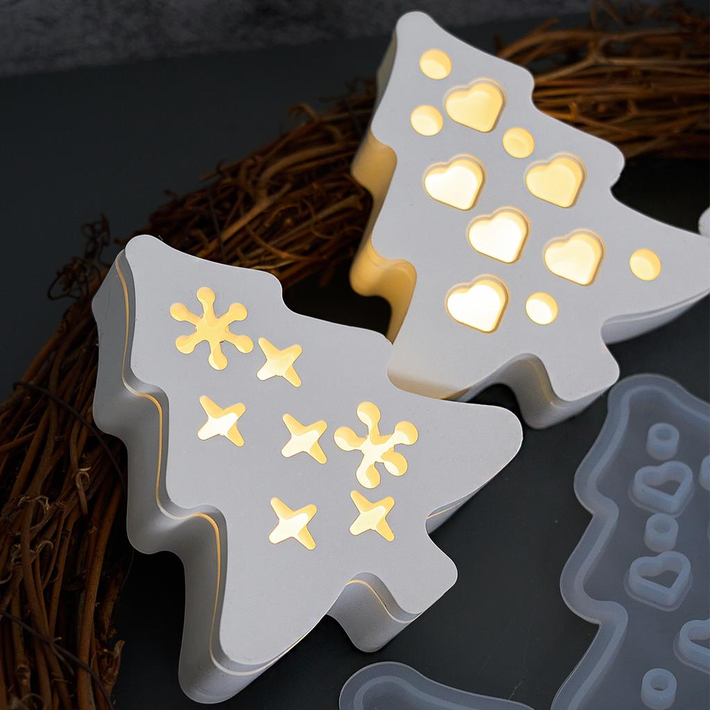 Christmas Hollow Silicone Mold DIY Heart Tree Atmosphere Light Ornament Casting Molds Plaster Resin Craft Making Home Party Deco