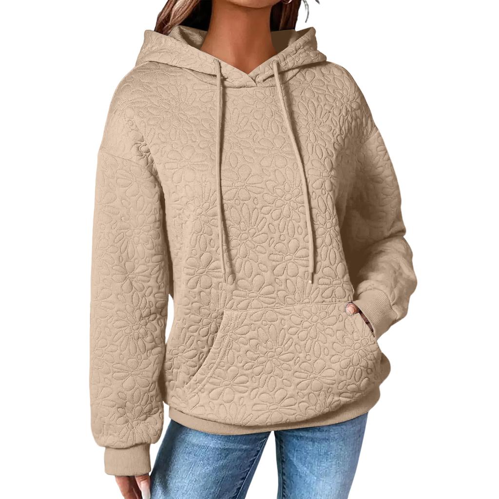 Damen Einfarbiges Modisches Kapuzen-Textur-Langarm-Top Sweatshirt